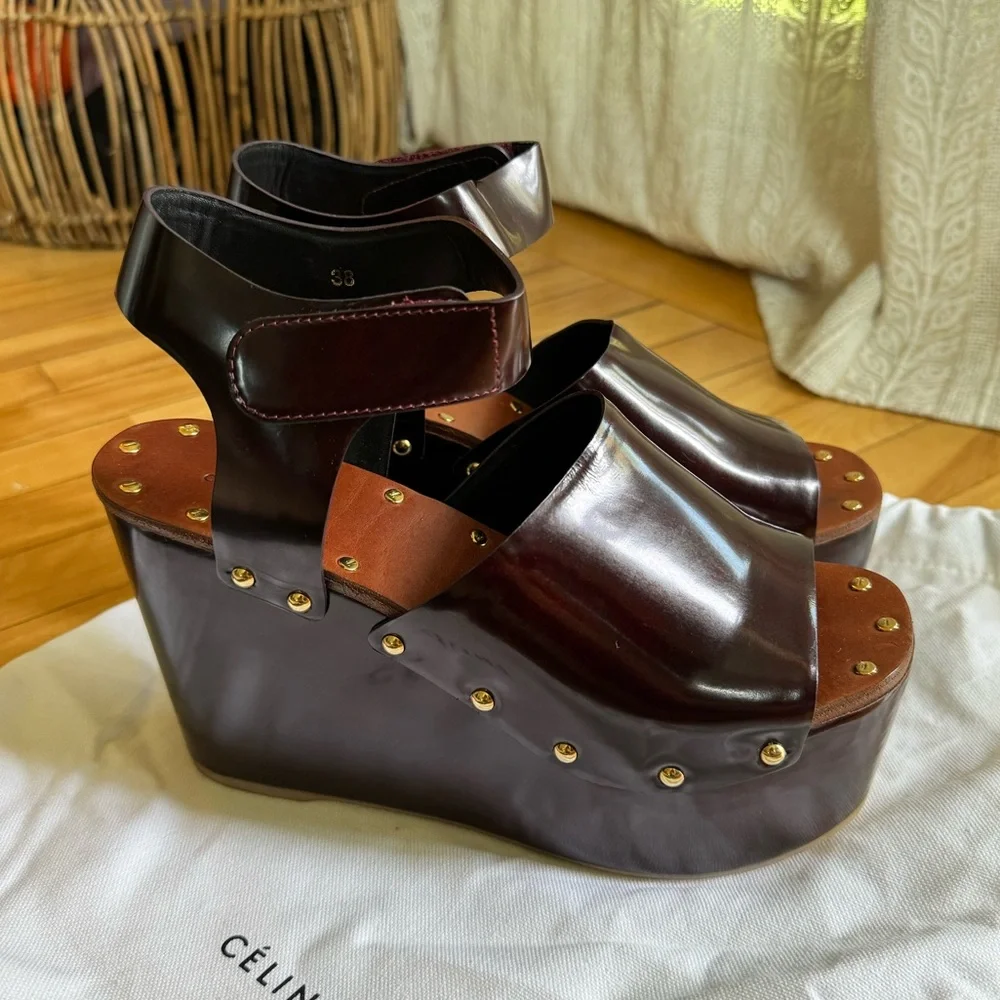 Céline Phoebe Philo Rare clogs platforms Spazzolato leather sandals 38 EU 8 - Picture 1 of 13